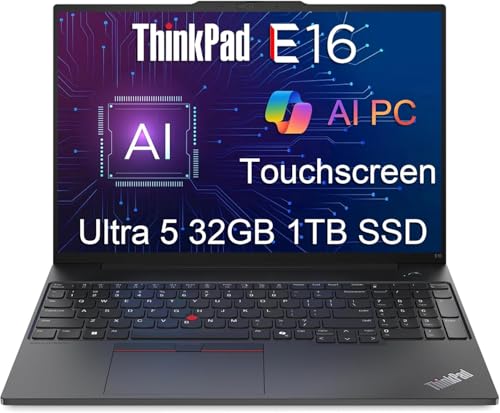 Image of Lenovo ThinkPad E16 Gen 2 Business AI PC Laptop (16" FHD+ Touchscreen, Intel 12-Core Ultra 5 125U, 32GB DDR5 RAM, 1TB SSD), Fingerprint Reader, Backlit KB, Webcam, Wi-Fi 6E, Ethernet, Win 11 Pro
