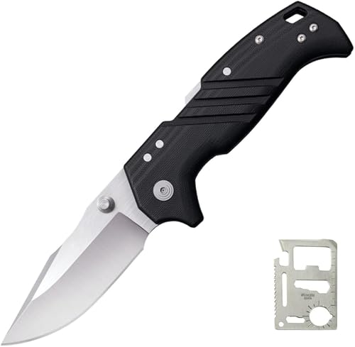 Robust Folding Knife, Black G10 Handle, Stainless Steel Blade, with 11-in-1 Multi-Tool Card