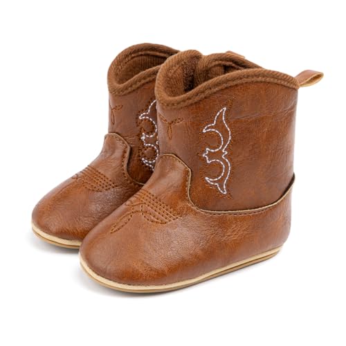 Bellocasa Baby Western Cowboy Boots Infant Boys Girls Non-Slip Soft Sole Booties Toddler Newborn First Walker Crib Shoes(JY3166 brown,2) by Bellocasa - Used condition - US$10.44