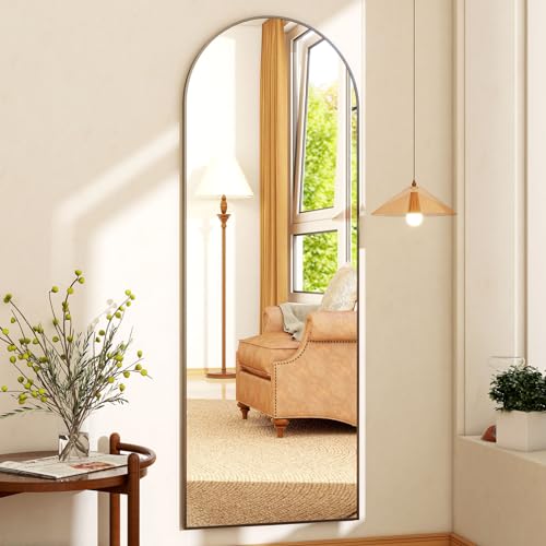 Image of 21 inch x 64 inchArched Full Length Mirror - Wall Mounted Floor Mirror- Aluminum Alloy Frame Full Body Mirror for Bathroom Living Room Bedroom and Entryway Black