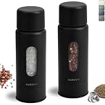 Aurevit Salt and Pepper Grinder Set Manual, Salt and Pepper Mill with Ceramic/Stainless Steel Core, External Adjustable Coarseness, Refillable, Durable (2 Packs, Black)