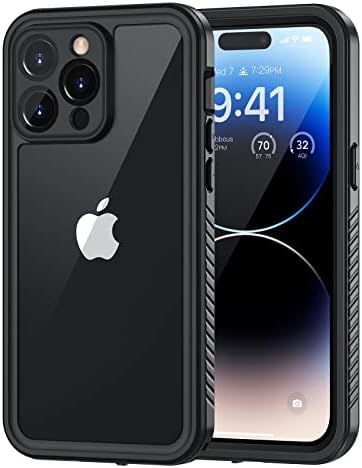 Lanhiem für iPhone 14 Pro Hülle IP68 Wasserdicht Stoßfest, Schwarz | Handyhülle 360 Grad Ganzkörper, Staubdicht Schneefest Outdoor Panzerhülle, mit Eingebautem Displayschutz