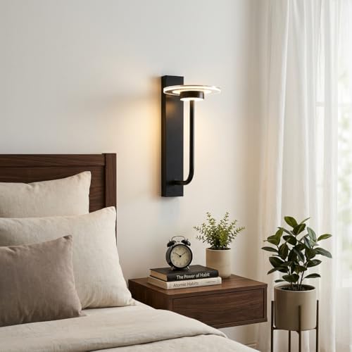 Image of LED Wall Light 3-Color CCT (Warm + Natural + Cold White) Metal & Acrylic Ring Design Wall Lamp for Bedroom Living Room Home Decor