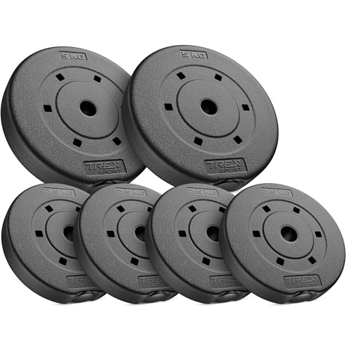 Detaillierte Ansicht der 25 mm Bohrung am TREX SPORT Kunststoffgewicht passgenau auf Hantelstange montiert.