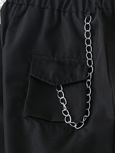 Floerns Girls Casual Buckle Flap Pocket Elastic Waist Chain Cargo Pants Black 10Y #TOP2