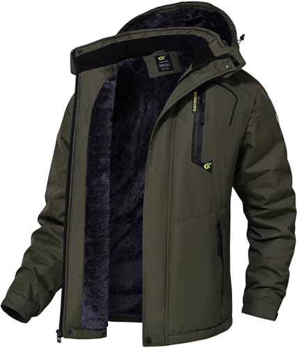 QPNGRP Mens Waterproof Ski Jacket Winter Windproof Snowboarding Coat Army 3X-Large