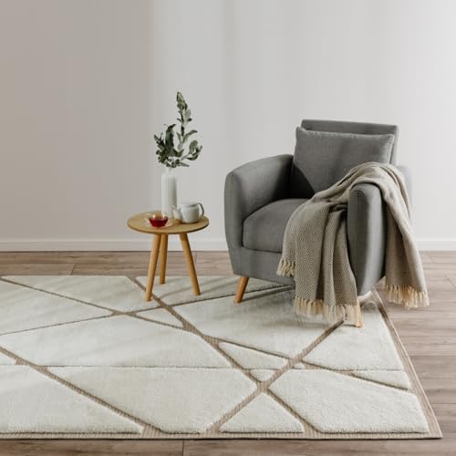 benuta Basic Teppich Elvy - Creme 120x170 cm - Abstrakter weicher Relief Wohnzimmerteppich - Leicht zu Reinigen - Strapazierfähig - Für Fußbodenheizung Geeignet