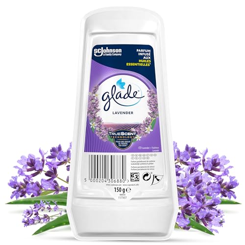 Glade Ambientador Gel Absorbeolores Lavanda, con Aceites Esenciales, Dura Hasta 60 Días, 1 Gel