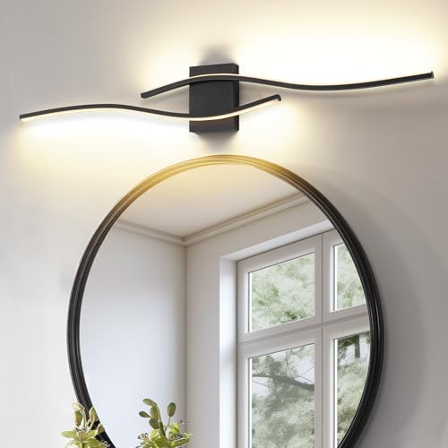 Image of Modern LED Vanity Light with Remote Control, Modern LED Bathroom Light Fixture, Bathroom Vanity Light Fixture Over Mirror, 39.4 inch Black Wall Sconce Lighting