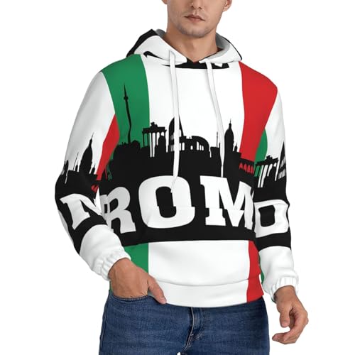 Sweat à capuche épais homme imprimé ville romaine en coton noir