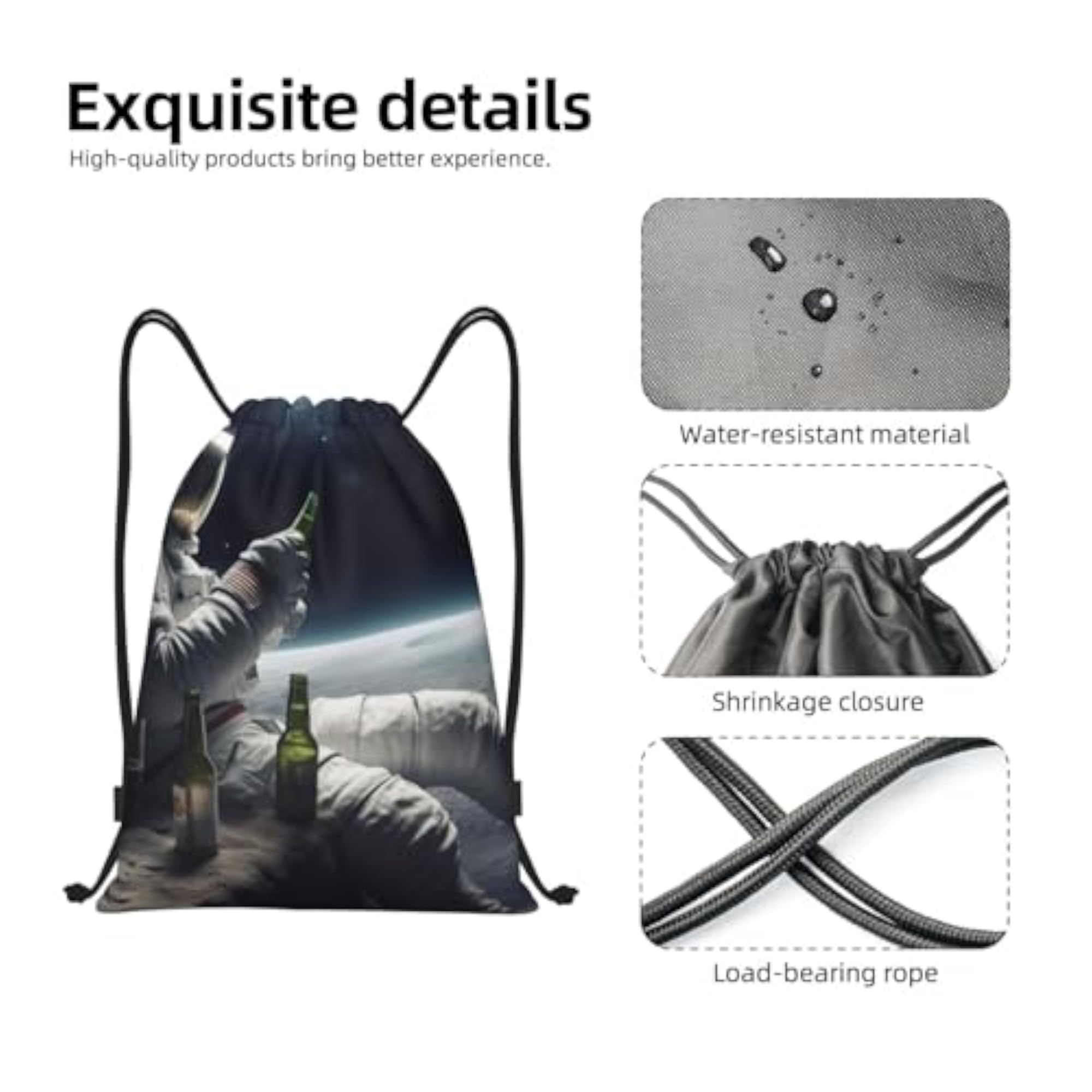 Women's Lightweight Drawstring Gym Bag, Astronaut with Beer Soccer Backpack