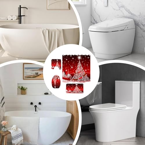 Rideau de douche Noël avec tapis et couvre-siège de toilette imperméable - 6