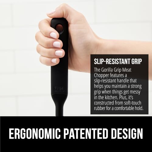 Image of GORILLA GRIP Patented Heat Resistant Meat Chopper, Soft Handle, Nonstick Hamburger Smasher, Break Apart Food, Safe on All Cookware Ground Beef Grinder, Non Scratch Potato Masher Kitchen Tool, Black