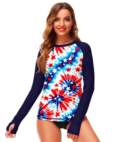 Image of Deerose Womens Gradient Rash Guard UPF 50+ Swim Shirts Surfing Top with Thumb Hole
