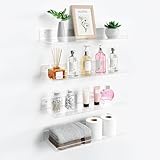 upsimples 4 Pack 15x6 Inches Acrylic Bathroom Shelves for Wall, Floating Bathroom Shelves Over Toilet, Storage Shelf for Toilet Paper, Towels and Toiletries, Clear