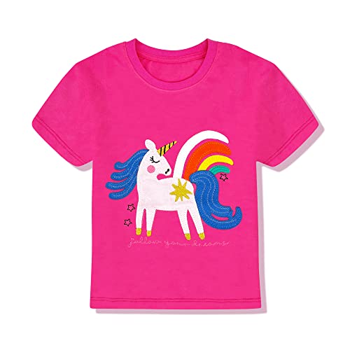 Camisetas de Manga Corta para niñas pequeñas, Camisetas de algodón, Camisetas de Verano para niñas, Camiseta Rosa 4-5 años