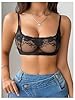 SOLY HUX Women's Floral Lace Bralettes Mesh See Through Strappy Wireless Bras Lingerie Plain Black Small