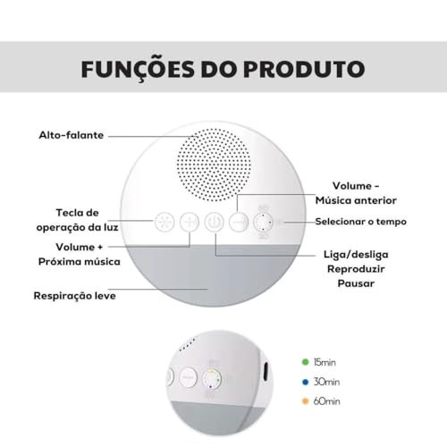 Aparelho de Som Ruído Branco Útero Ninar Acalmar Bebê Criança Relaxante Dormir