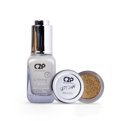 Image of C2P Pro Sparkle Duo Glitter and Glue Kit - Eyeshadow for Eye & Body Makeup | Waterproof, Quick-Drying for Stunning Shimmer Looks (Rocking Rainbow 20)