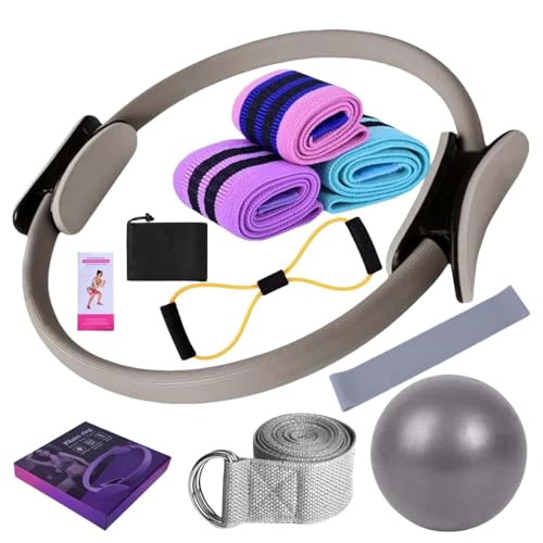 Pilates Essentials Kit for Women - Home Fitness Equipment Set, Includes Pilates Ring, Yoga Ball, Resistance Bands, Booty Bands for Core Strength, Glute Toning, and Yoga Stretching (Grey)