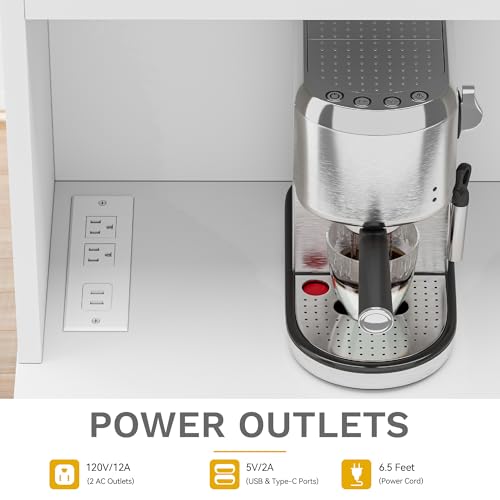 DWVO 71''H Kitchen Pantry Storage Cabinet with Power Outlet, Tall Cabinet with Doors, Shelves & Drawer, Buffet Cabinet with Goblet Holder and Wine Rack for Kitchen, Living Room (41''W, White)