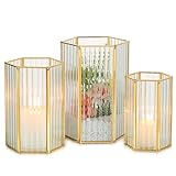 Staymoment Kerzenständer Gold Kerzenhalter Stumpenkerzen: 3er Set Windlicht Glas Tischdeko Laterne Deko modern für Wohnzimmer Badezimmer