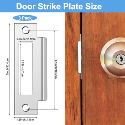 Haiabei 3Pcs 4-7/8\" Zinc Plated Strike Plate Universal Door Strike Plate Replacement Lock Strike Plate T Strike Deadbolt Strike Plate Door Backplate Iron with Brushed Zinc Finish for Use(Large Hole)