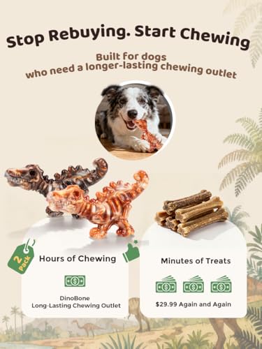 DinoBone 2-Pack Tough Dog Chew Toys for Aggressive Chewers, Rock-Hard Nylon Dinosaur Bones for Large Dogs 20–90 lbs, Almost Indestructible Dog Toys, Helps Redirect Destructive Chewing, Bacon Flavor — view 6