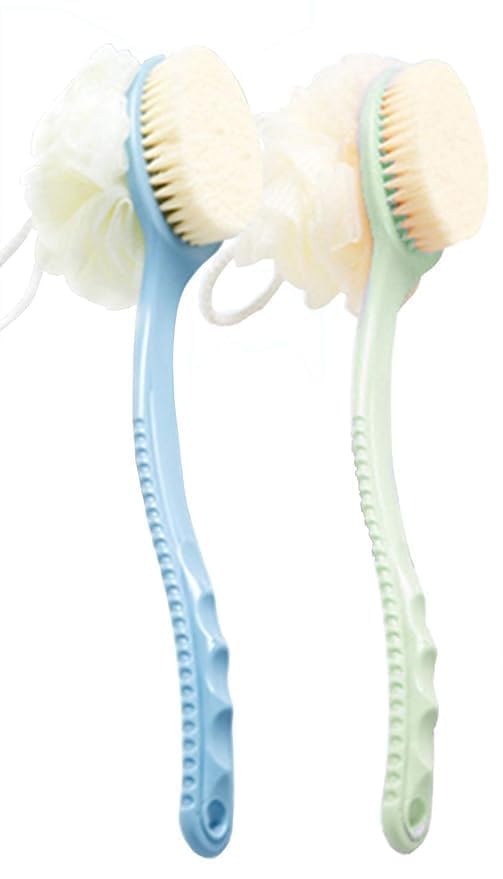 Body Bath Brush with 2 in 1 Bristles and Loofah, Shower Back Scrubber with Long Handle, Multicolour, Pack of 2-image-13