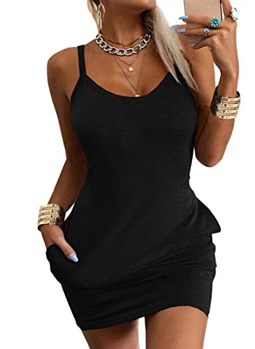 Veatzaer Womens Summer Sleeveless Slip Dresses Casual Spaghetti Strap Sundress Solid Basic Cami Short Tank Dress