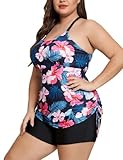 🌊DESIGN: Diese Plus Size Bademode umfasst ein Träger-Tankini-Oberteil und Boyleg-Shorts.Das ausgehöhlte Träger-Rückendesign der Oberteile zeigt ein wenig sexy, das Design zur Kontrolle des Bauches kann alle Körperformen verbergen, um Ihre Schönheit zu zeigen.