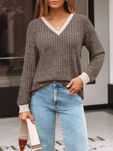 Image of AUTOMET Womens V Neck Long Sleeve Shirts Fall Tops 2026 Lightweight Sweater