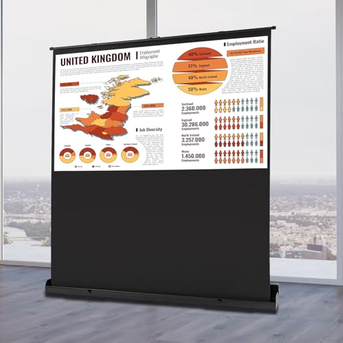 MIUKYUI 80 Zoll Tragbare Boden Projektionsleinwand Höhenverstellbare Hochziehen 16:9 Tageslichtleinwand aus Weißer Glasfaser mit 1.2X Verstärkungsfaktor für 4K/8K HDR Heimkino Büro und Im Freien