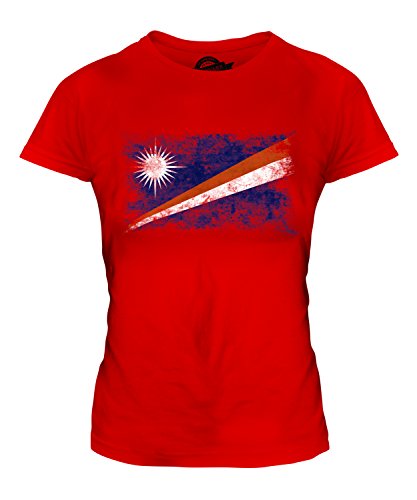 Image of Candymix - Marshall Islands Distressed Flag - Ladies Fitted T Shirt Top T-Shirt, Size Small, Colour Red