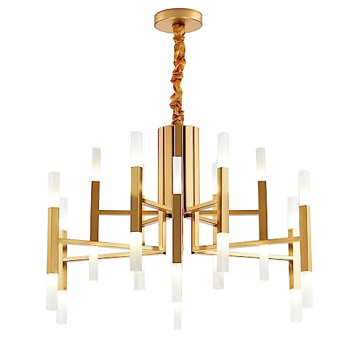 BOKT Gold Sputnik Chandelier Ceiling Light Fixture 24-Lights Brushed Brass Led Chandelier Kitchen Island Flush Mount Ceiling Pendant Lamp Height Adjustable Chandeliers for Living Room Dining Room by BOKT - Used condition - US$160.78
