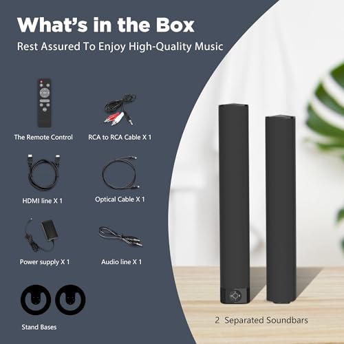 Assistrust Sound Bar, 60W Sound Bar for Smart TV, 5.0 Bluetooth Soundbar, Wired & Wireless with Volume Boost & Equalizer Mode,ARC/Optical/AUX Connection, 2 in 1 Detachable