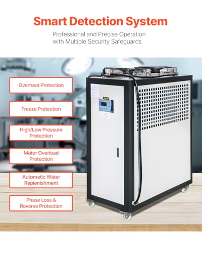 Image of VEVOR Air Cooled Water Chiller, 5 Ton Portable, 5HP /3.75KW Compressor Motor, 53L Capacity Stainless Steel Water Tank, Finned Condenser with Micro-Computer Control, Industrial Chiller for Cooling Water
