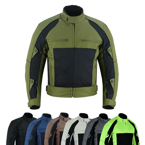 warrior gears Chaqueta de Moto Textil de Cordura 600D y Malla de Aire para Hombre, protección CE, Chaquetas de Moto de Carreras blindadas con Malla y Forro Impermeable, Verde oliva y negro - 8XL
