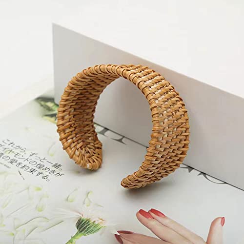Ybmycm Boho Rattan Bracelet For Women Handmade Straw Braid Cuff Bangle Bracelet Lightweight Bohemian Rattan Woven Chunky Bracelets Brown Wrap Wrist Bracelet Summer Jewelry #TOP3