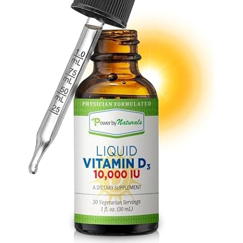 Power By Naturals Vitamin D3 Liquid Drops 10000 IU - High-Potency Vitamin D3 for Adult Bone Strength & Immune Support - Gluten-Free, Non-GMO, Sugar-Free Vitamin - Orange Flavor, 1 fl Oz (30 Servings) Cover