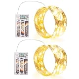 SINAMER Fairy Lights Battery Operated (Included), 8 Modes & Auto Timer, 2 Packs 5m 50Led Warm White Mini Twinkle Silver Wire Firefly Starry Lights, Waterproof Battery Operated Lights for Tree Bottle