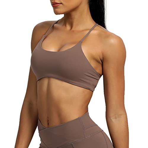 Aoxjox Women's Workout Sports Bras Fitness Backless Padded Ivy Low Impact Bra Yoga Crop Tank Top (Fudge Coffee, Small) #TOP3
