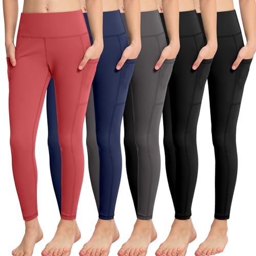 Girls' athletic leggings with pockets, 5 pack