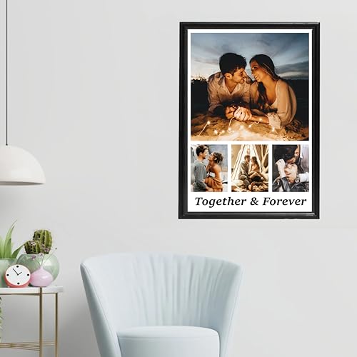 Image of 16X24 Inches Big Size Wood Rectangular Photo Frame With Photo Upload - Customized & Personalized Collage Wall Image Frame With Your Quotes Text For Anniversary, Birthday - 4 Photos, Black