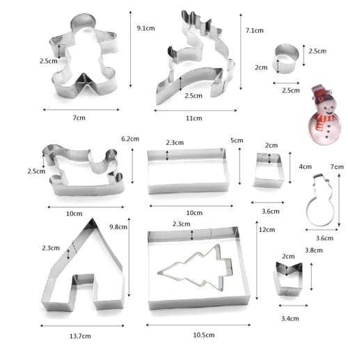 Keepingcoox 12 Pcs 3D Gingerbread House Cookie Cutter Set | Stainless Steel Kid's Birthday Party Cutouts Cutters Kit - Christmas Tree, Santa Claus, Snowman, Gingerbread Man, Sleigh, Elk, Gift Box #TOP1