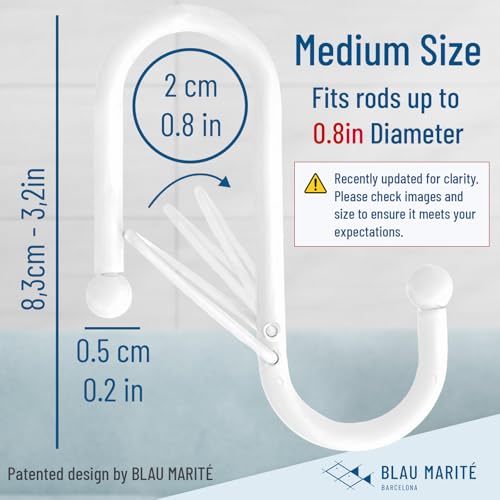 Blau Marité 10-Pack Metal S Hooks for Hanging – Heavy-Duty S-Shaped Hooks with Safety Buckle – Fits Bars up to 0.8 in – Anti-Drop S-Hooks for Kitchen, Bathroom, Closet & Pot Racks – White (Medium) by Blau Marité - Image 3
