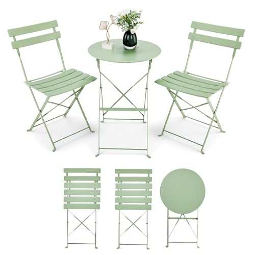 LEADZM Bistroset 3-teilig Klappbar Metall,Bistrotisch mit 2...