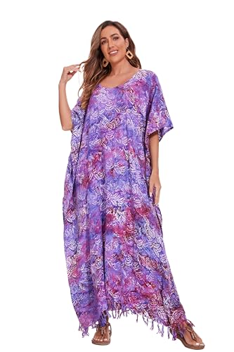 Image of Beautybatik Women Hand Blocked Batik Rayon Caftan Kaftan Bali Loungewear Maxi Plus Size Long Dress XL to 4X