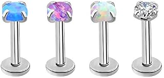 OUFER 4PCS Lip Bar Piercings Labret Studs Pack Internal Thread 16G Helix Earring Monroe Rings Synthetic Opal CZ Stainless Steel Cartilage Tragus Jewelry