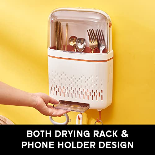 Toooi Kitchen Utensil Holder, Wall Mount Utensil Rack, Detachable Multi-Use Organizer With Dustproof Cover, Cookware Cutlery Holder, Suitable For Kitchen, Bathroom, Garage And More, Orange #TOP6
